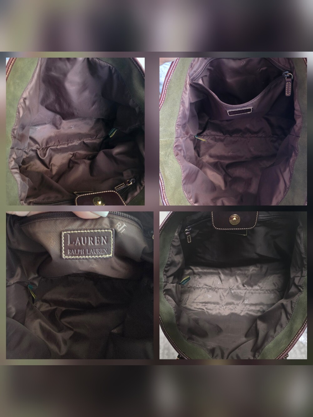 Lauren Ralph Lauren Olive Green Suede Tote with Brown Leather Straps****SALE**** - Picture 16 of 16